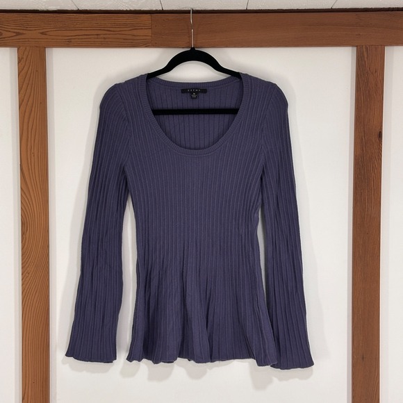 Cyrus Tops - Cyrus Women's Medium Blue Ribbed Knit Scoop Neck Long Sleeve Peplum Top M